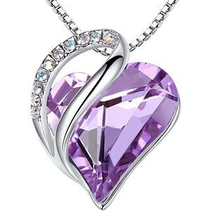 Infinity Love Birthstone Heart Pendant Light Purple Necklace Women Mom Silver